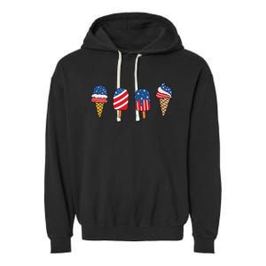 Ice Cream 4th Of July Cool Dessert Patriotic Garment-Dyed Fleece Hoodie