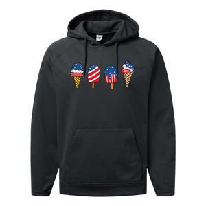 Ice Cream 4th Of July Cool Dessert Patriotic Performance Fleece Hoodie