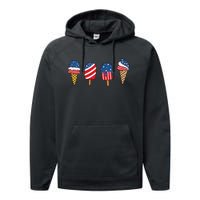 Ice Cream 4th Of July Cool Dessert Patriotic Performance Fleece Hoodie