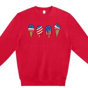 Ice Cream 4th Of July Cool Dessert Patriotic Premium Crewneck Sweatshirt