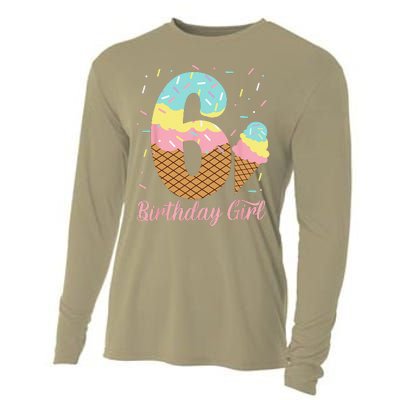 Ice Cream 6th Birthday Party Sweet 6 Years Old Cooling Performance Long Sleeve Crew