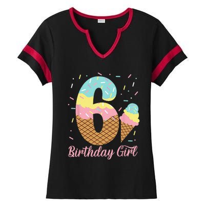 Ice Cream 6th Birthday Party Sweet 6 Years Old Ladies Halftime Notch Neck Tee