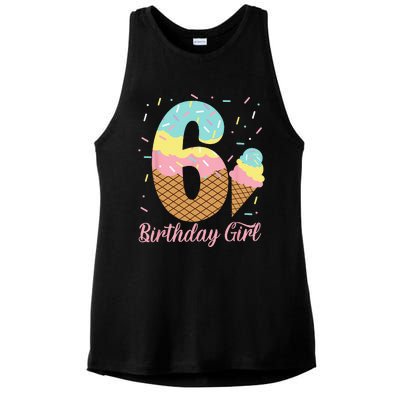 Ice Cream 6th Birthday Party Sweet 6 Years Old Ladies PosiCharge Tri-Blend Wicking Tank