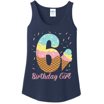 Ice Cream 6th Birthday Party Sweet 6 Years Old Ladies Essential Tank