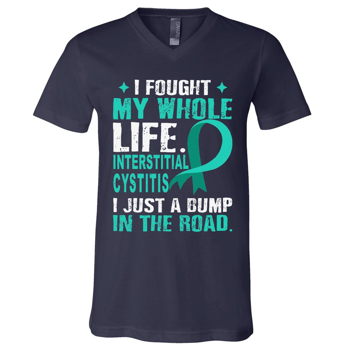 Interstitial Cystitis Awareness Teal Ribbon Support Family V-Neck T-Shirt