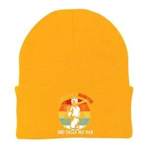 I Created A Monster She Call Me Dad Softball Baseball Lover Knit Cap Winter Beanie