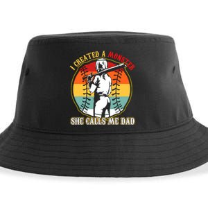 I Created A Monster She Call Me Dad Softball Baseball Lover Sustainable Bucket Hat