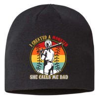 I Created A Monster She Call Me Dad Softball Baseball Lover Sustainable Beanie