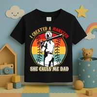 I Created A Monster She Call Me Dad Softball Baseball Lover Toddler T-Shirt