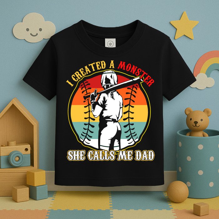 I Created A Monster She Call Me Dad Softball Baseball Lover Toddler T-Shirt