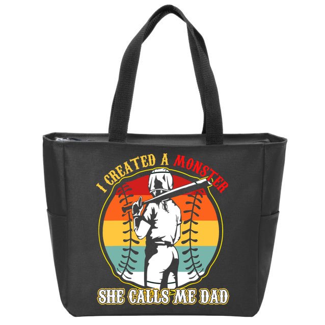 I Created A Monster She Call Me Dad Softball Baseball Lover Zip Tote Bag