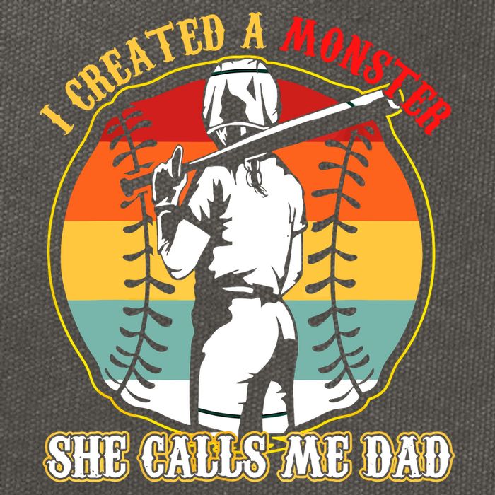 I Created A Monster She Call Me Dad Softball Baseball Lover Cotton Canvas Backpack