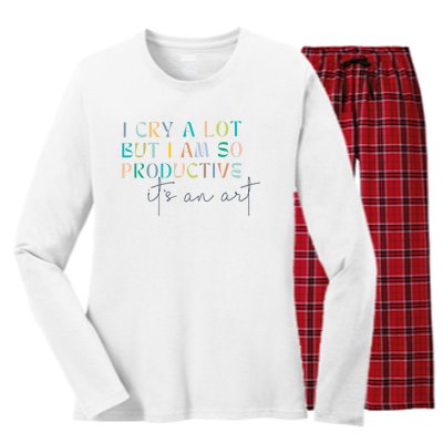 I Cry A Lot But I Am So Productive Women's Long Sleeve Flannel Pajama Set 