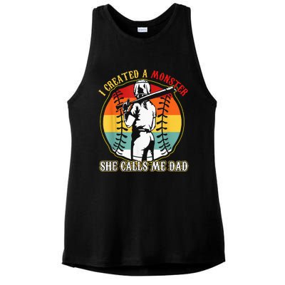 I Created A Monster She Call Me Dad Softball Baseball Lover Ladies PosiCharge Tri-Blend Wicking Tank