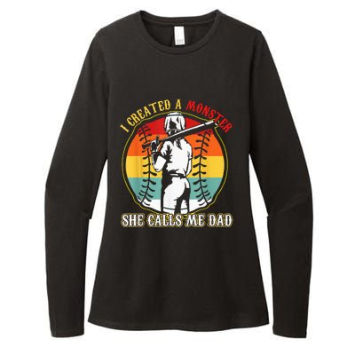 I Created A Monster She Call Me Dad Softball Baseball Lover Womens CVC Long Sleeve Shirt