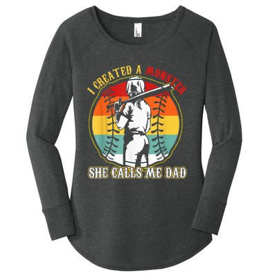 I Created A Monster She Call Me Dad Softball Baseball Lover Women's Perfect Tri Tunic Long Sleeve Shirt