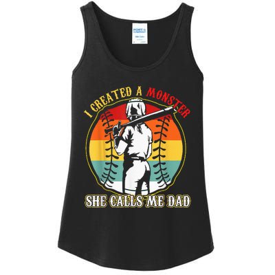 I Created A Monster She Call Me Dad Softball Baseball Lover Ladies Essential Tank