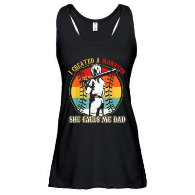 I Created A Monster She Call Me Dad Softball Baseball Lover Ladies Essential Flowy Tank