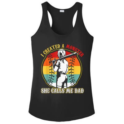 I Created A Monster She Call Me Dad Softball Baseball Lover Ladies PosiCharge Competitor Racerback Tank