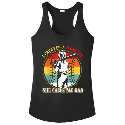 I Created A Monster She Call Me Dad Softball Baseball Lover Ladies PosiCharge Competitor Racerback Tank