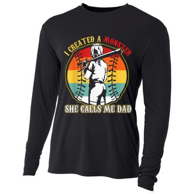I Created A Monster She Call Me Dad Softball Baseball Lover Cooling Performance Long Sleeve Crew