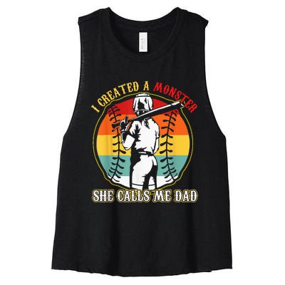 I Created A Monster She Call Me Dad Softball Baseball Lover Women's Racerback Cropped Tank