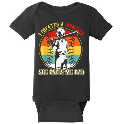 I Created A Monster She Call Me Dad Softball Baseball Lover Baby Bodysuit