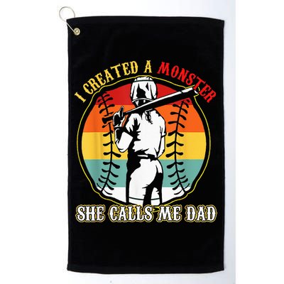 I Created A Monster She Call Me Dad Softball Baseball Lover Golf Towel