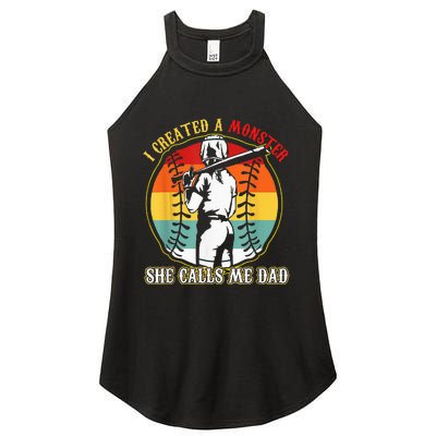 I Created A Monster She Call Me Dad Softball Baseball Lover Women's Perfect Tri Rocker Tank