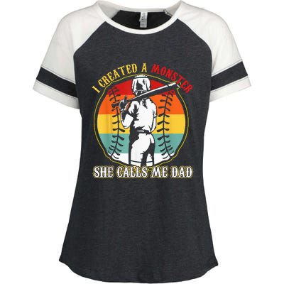 I Created A Monster She Call Me Dad Softball Baseball Lover Enza Ladies Jersey Colorblock Tee