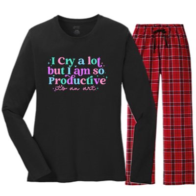 I Cry A Lot But I Am So Productive Women's Long Sleeve Flannel Pajama Set 