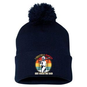 I Created A Monster She Call Me Dad Baseball Softball Dad Pom Pom 12in Knit Beanie