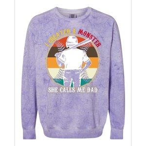 I Created A Monster She Calls Me Dad Funny Baseball Colorblast Crewneck Sweatshirt