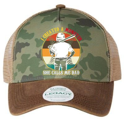 I Created A Monster She Calls Me Dad Funny Baseball Legacy Tie Dye Trucker Hat