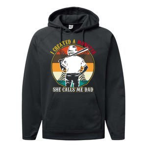 I Created A Monster She Calls Me Dad Funny Baseball Performance Fleece Hoodie