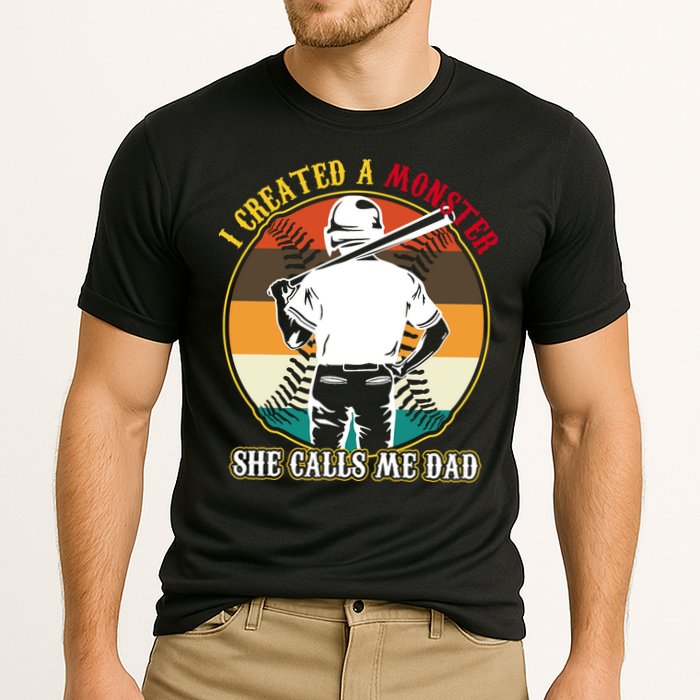 I Created A Monster She Calls Me Dad Funny Baseball Cooling Performance Crew T-Shirt