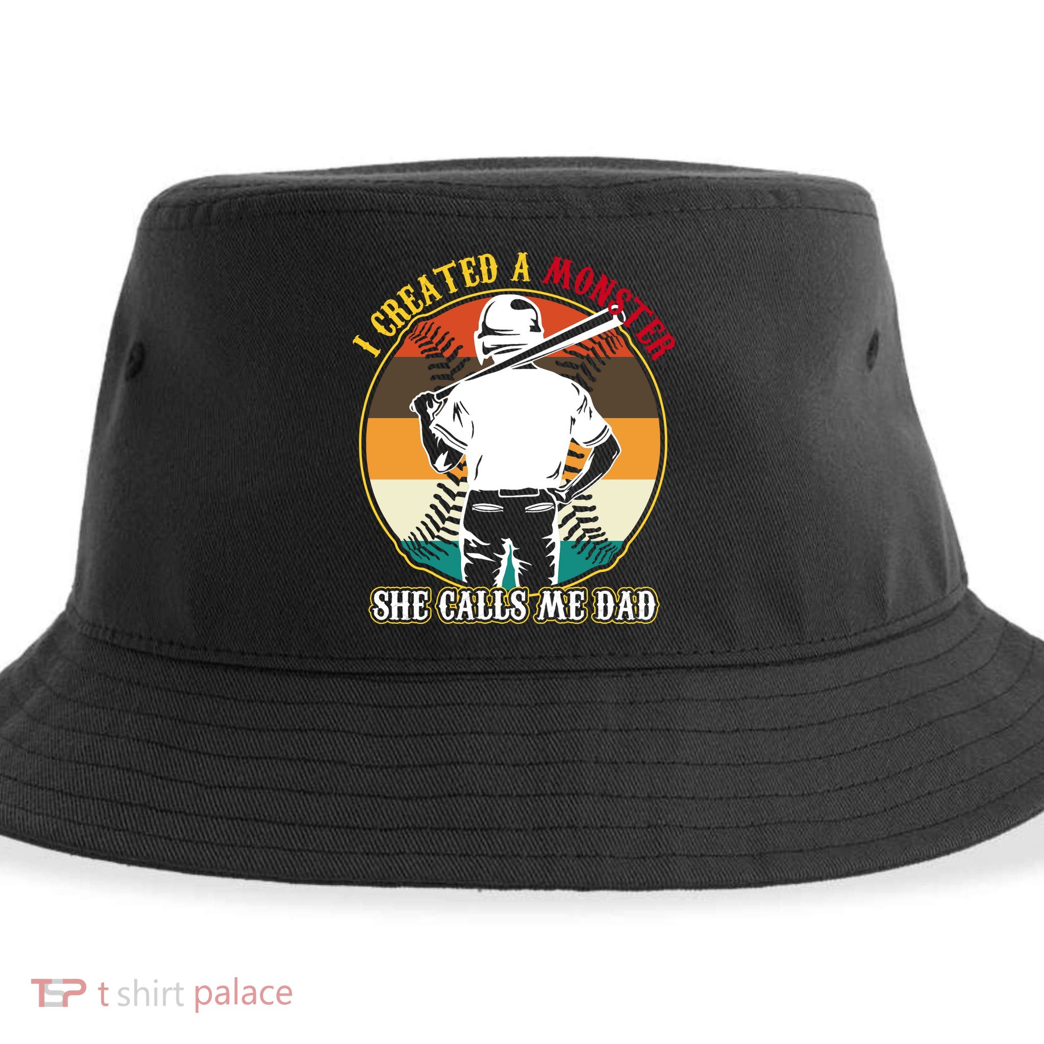 I Created A Monster She Calls Me Dad Funny Baseball Sustainable Bucket Hat