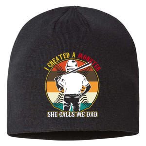 I Created A Monster She Calls Me Dad Funny Baseball Sustainable Beanie