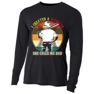 I Created A Monster She Calls Me Dad Funny Baseball Cooling Performance Long Sleeve Crew