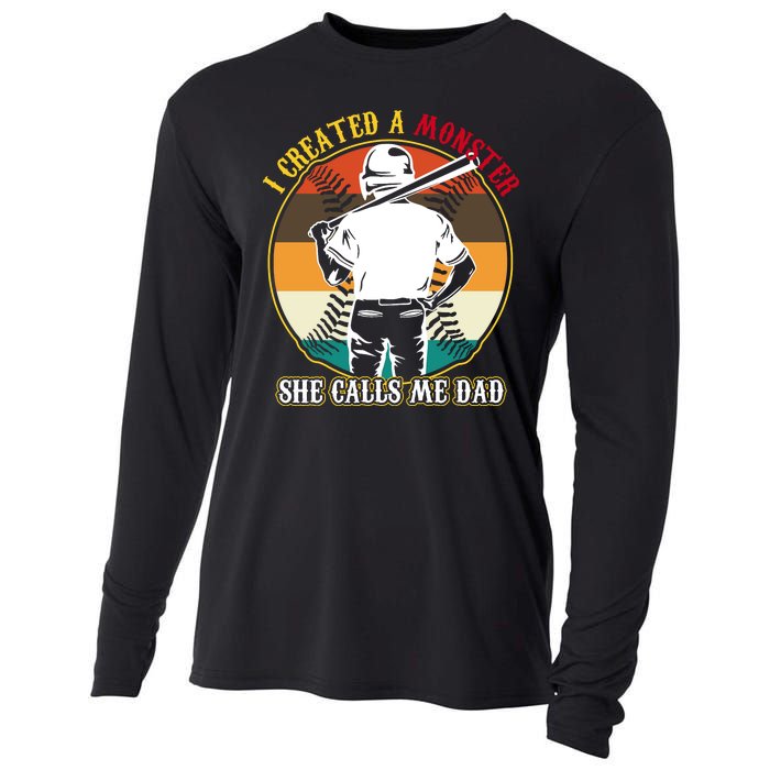 I Created A Monster She Calls Me Dad Funny Baseball Cooling Performance Long Sleeve Crew