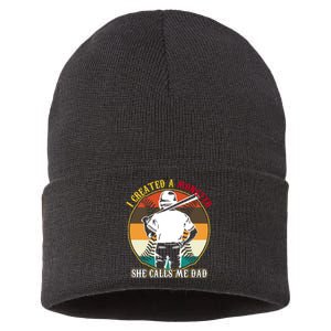 I Created A Monster She Calls Me Dad Funny Baseball Sustainable Knit Beanie