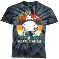 I Created A Monster She Calls Me Dad Funny Baseball Kids Tie-Dye T-Shirt