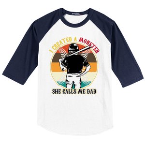 I Created A Monster She Calls Me Dad Funny Baseball Baseball Sleeve Shirt