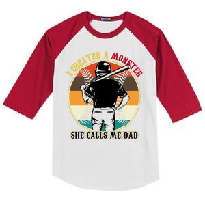 I Created A Monster She Calls Me Dad Funny Baseball Kids Colorblock Raglan Jersey