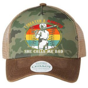 I Created A Monster She Call Me Dad Softball Baseball Lover Legacy Tie Dye Trucker Hat