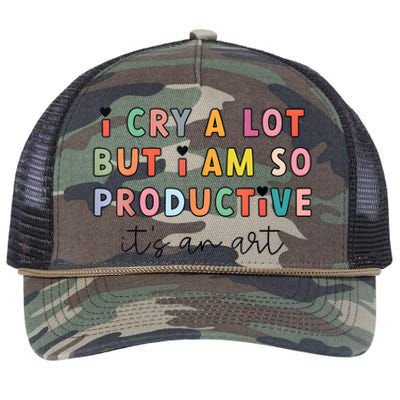 I Cry A Lot But I Am So Productive Funny Trendy Retro Rope Trucker Hat Cap