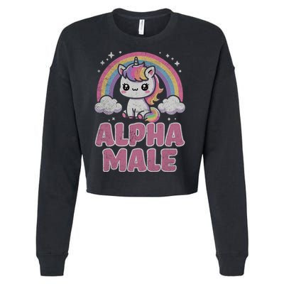 Ironic Cute Alpha Male Unicorn Funny Sarcastic Humor Gift Cropped Pullover Crew