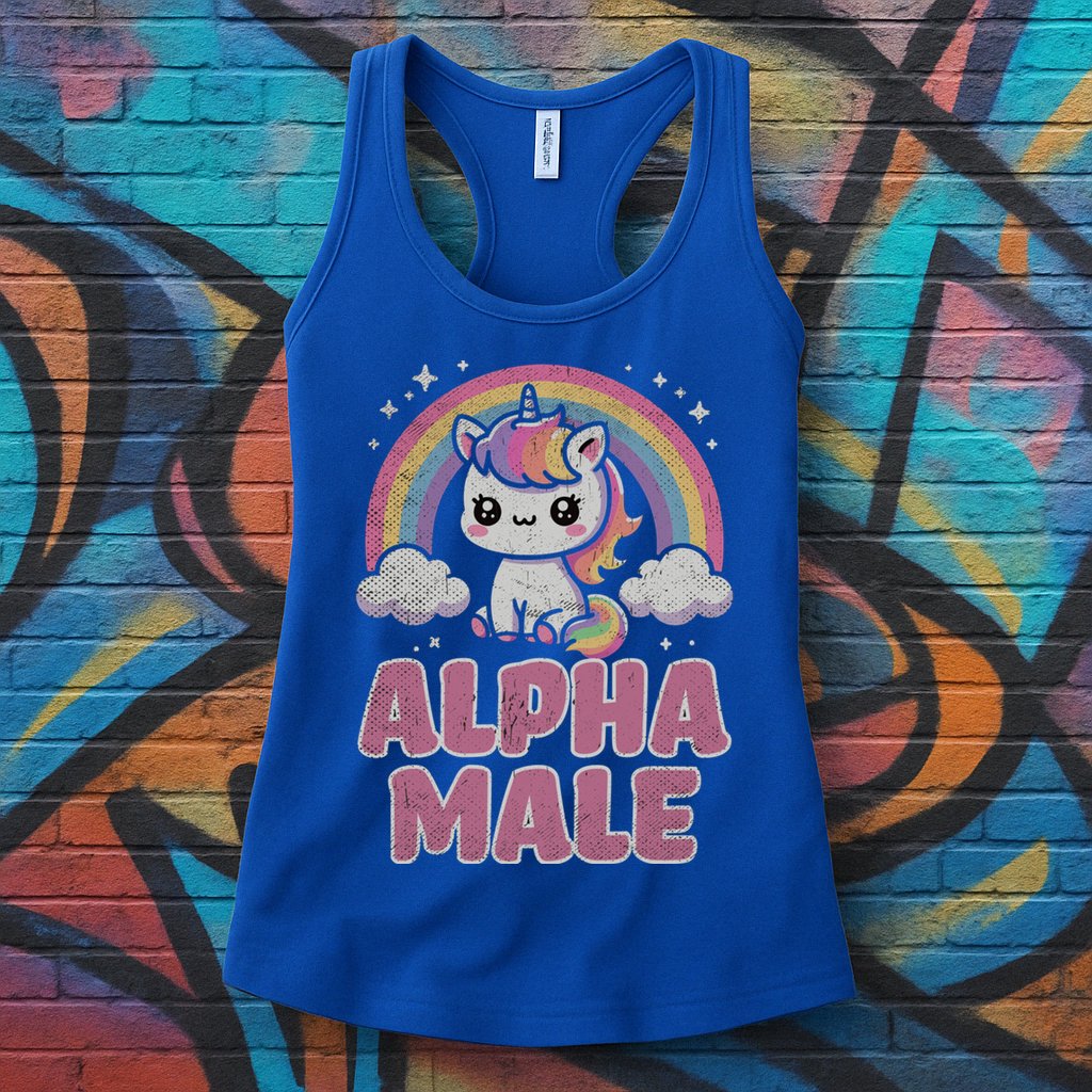 Ironic Cute Alpha Male Unicorn Funny Sarcastic Humor Gift Womens Tank Top