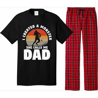 I Created A Monster She Calls Me Dad Funny Softball Daughter Pajama Set