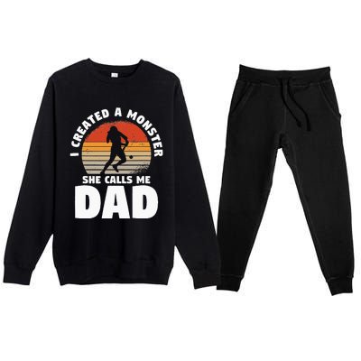 I Created A Monster She Calls Me Dad Funny Softball Daughter Premium Crewneck Sweatsuit Set